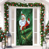 Aperturee - Green Sled Santa Claus Snowy Christmas Door Cover